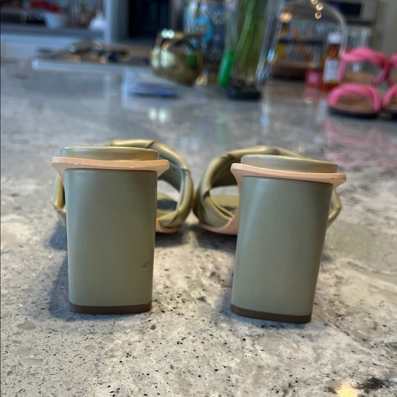 NWOB Rienda Sage Green Woven and Wood Heeled Sandals - Picture 5 of 9